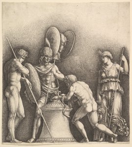 चार शास्त्रीय आंकड़े बुतपरस्त बलिदान, 1638। द्वारा Wenceslaus Hollar
