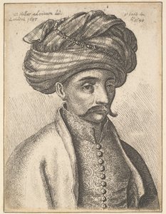 एक तुर्क के सिर और कंधे, एक मूंछ और एक बड़ी पगड़ी के साथ, 1645। द्वारा Wenceslaus Hollar