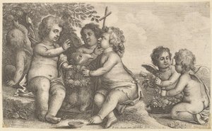 जीसस, सेंट जॉन द बैप्टिस्ट और चार करूब, 1625-77। द्वारा Wenceslaus Hollar