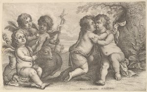 चेरब्स, 1646 के साथ यीशु और सेंट जॉन गले लगाते हुए। द्वारा Wenceslaus Hollar