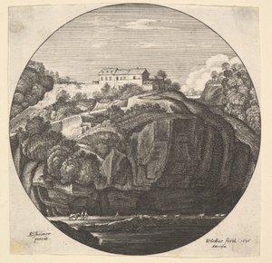 चट्टानों पर एक घर के साथ लैंडस्केप, 1646। द्वारा Wenceslaus Hollar