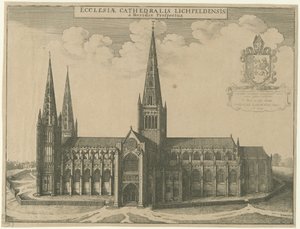 लिचफील्ड कैथेड्रल - दक्षिण दृश्य: उत्कीर्णन द्वारा Wenceslaus Hollar