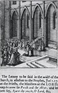चर्च में लिटनी, c.1655 (नक़्क़ाशी) द्वारा Wenceslaus Hollar