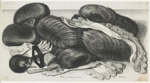 एक टेबल पर कपड़े के मफ और लेख, 1647 द्वारा Wenceslaus Hollar