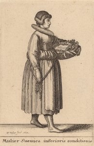 अवर स्थिति की एक स्वीडिश महिला, 1642। द्वारा Wenceslaus Hollar