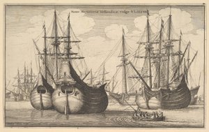 Mercantoriæ डच जहाजों, आम तौर पर डच Freighters या बांसुरी, 1647 vlieten। द्वारा Wenceslaus Hollar