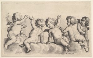 1620-77 के तीन बादल और दो लड़के बादलों पर। द्वारा Wenceslaus Hollar