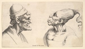 दो विकृत सिर, 1625-77। द्वारा Wenceslaus Hollar