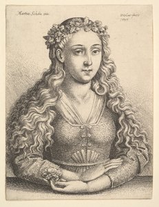 ओक लीव्स की पुष्पांजलि के साथ महिला, 1646। द्वारा Wenceslaus Hollar