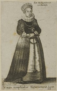 शादी की पोशाक में ज्यूरिख महिला द्वारा Wenceslaus Hollar