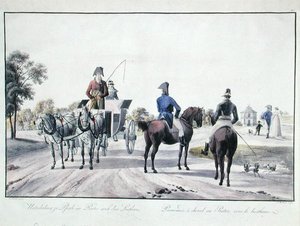 एडम वॉन बार्टश (1757-1821) 1804 (रंगीन उत्कीर्णन) द्वारा उकेरी गई प्रेटर पार्क, वियना में सवारी द्वारा विल्हेम अलेक्जेंडर (बाद में) कोबेला