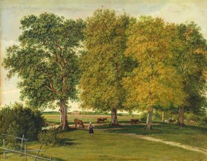 शरद ऋतु के पेड़ के नीचे मवेशी के साथ हैडर, c.1821 (कार्डबोर्ड पर रखे कागज पर तेल)