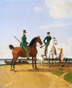 हंटर और लॉर्ड ईसर नदी में, म्यूनिख के दृश्य के साथ, 1823।