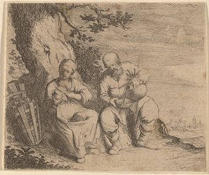 एक पेड़ के नीचे बैठे किसान युगल, c. 16301660.