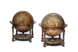 लाइब्रेरी ग्लोब की बड़ी जोड़ी, स्थलीय 1645-48, c.1630 के बाद आकाशीय (प्लास्टर, लकड़ी और उत्कीर्ण कागज) द्वारा विलेम ब्लाउ