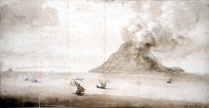 PD.703-1963 स्ट्रोमबोली का दृश्य, c.1661-5 (चाक, कलम और स्याही, धो) द्वारा विलेम स्केल्सिंक
