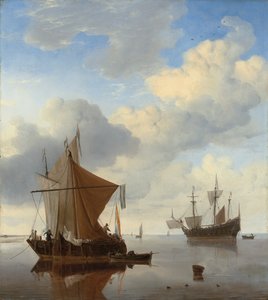 एक शांत - एक smalschip और एक अंग्रेजी आदमी के साथ लंगर में एक काग-ओ "-war परे