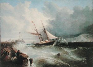 1840 में महारानी विक्टोरिया से शादी के लिए लंदन जाने के रास्ते में डोवर में प्रिंस अल्बर्ट का आगमन (कैनवास पर तेल)
