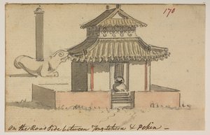 170 मंदिर #39;टोंग-त्चोन और पेकिन के बीच सड़क के किनारे#39;, 1792 और 1794 के बीच चीन के सम्राट के पास लॉर्ड मैकार्टनी के दूतावास के दौरान बनाए गए परिदृश्य, समुद्र तट, वेशभूषा और रोजमर्रा की जिंदगी के 372 चित्रों के एक एल्बम से (पेंसिल और पानी के रंग से पें द्वारा विलियम अलेक्जेंडर