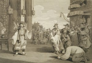 जेम्स स्टेज (1757-1834) पब द्वारा उकेरी गई चीनी मंच पर एक ऐतिहासिक नाटक में एक दृश्य। जी। निकोल द्वारा, 1796 द्वारा विलियम अलेक्जेंडर
