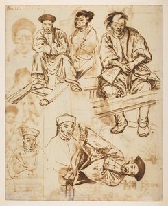 [f.57 140v चित्र अध्ययन, चीनी पुरुष। #39;21 नवंबर#39;, 1792 और 1794 के बीच लॉर्ड मैकार्टनी के चीन के सम्राट के दूतावास के दौरान बनाए गए परिदृश्य, तटरेखा, वेशभूषा और रोज़मर्रा की ज़िंदगी के 372 चित्रों के एक एल्बम से (कागज़ पर पेंसिल और पानी के रंग से) द्वारा विलियम अलेक्जेंडर