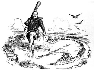 कैरेबियन सागर में बड़ी छड़ी। थियोडोर रूजवेल्ट पर कैरिकेचर, 1904