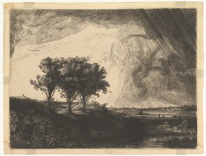 तीन पेड़, रेम्ब्रांट के बाद, 1758।