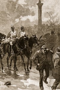 खूनी रविवार: ट्राफलगर स्क्वायर, 1887 में जीवन रक्षक गार्ड, &39;कासेल इलस्ट्रेटेड हिस्ट्री ऑफ इंग्लैंड&39; (सेपिया फोटो) से चित्रण द्वारा विलियम बार्न्स ऊन