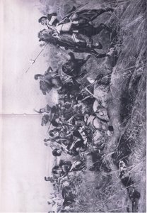 द ब्लैक वॉच एट क्वाटर ब्रा की लड़ाई 16 जून 1815, ब्रिटिश बैटल ऑन लैंड एंड सी, 1915 से चित्रण द्वारा विलियम बार्न्स ऊन