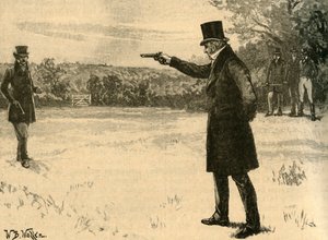 ड्यूक ऑफ वेलिंगटन ने अर्ल ऑफ विंचेलेसिया, बैटरसी फील्ड्स, लंदन, 1829-1890 के साथ द्वंद्वयुद्ध किया। द्वारा विलियम बार्न्स ऊन