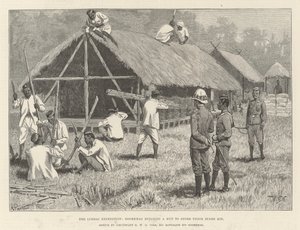 लुशाई अभियान, गोर्खास अपने स्पेयर किट को स्टोर करने के लिए एक झोपड़ी का निर्माण कर रहे हैं द्वारा विलियम बार्न्स ऊन