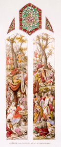 अपने अनुयायियों के साथ, सोमरसेट के एथेलनी में राजा अल्फ्रेड, c.1880 द्वारा विलियम बेल और बॉयड, एलिस स्कॉट