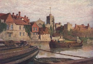 Maidstone। प्राचीन महल के पीछे, चर्च और ओल्ड कॉलेज मेडवे के पार से, c1900
