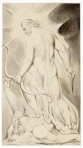 मसीह शैतान को रौंद रहा है, c1800 द्वारा विलियम ब्लेक
