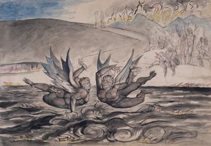 कांटेदार शैतानों का मुकाबला, दांते अलघिएरी द्वारा "द डिवाइन कॉमेडी" के "इन्फर्नो" से चित्रण द्वारा विलियम ब्लेक