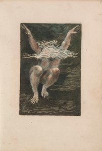 द फर्स्ट बुक ऑफ़ उरिजन, pl.7 (एक तैरता हुआ सफेद दाढ़ी वाला एक नग्न व्यक्ति जो गहरे पानी में उठता हुआ प्रतीत होता है) द्वारा विलियम ब्लेक