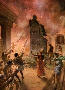 मूर्तियों की भूमि को साफ करते राजा योशिय्याह। - बाइबिल द्वारा विलियम ब्रासी होल