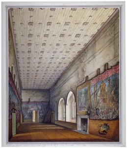 पेंटेड चैंबर का आंतरिक दृश्य, पैलेस ऑफ वेस्टमिंस्टर, लंदन, 1817।