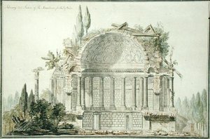 प्रिंस ऑफ वेल्स (1738-1820) 1752 (कागज पर कलम, स्याही और पानी के रंग) के लिए एक बर्बाद मकबरे के लिए डिजाइन