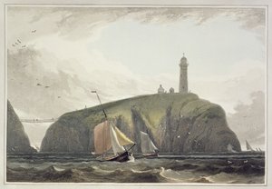 साउथ स्टैक पर लाइटहाउस, 1814 और 1825 के बीच &39;ए वॉयज अराउंड ग्रेट ब्रिटेन अंडरटेकन&39;, 1815 से प्रकाशित द्वारा विलियम डेनियल