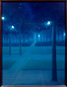 Parc Royal de Bruxelles में रात। विलियम डीगौवेस डी नुंक्स द्वारा पेस्टल पेंटिंग (1867-1935) (ईसी.बेलग) 1897 सन। 0,65x0,5 मीटर पेरिस, म्यूसी डी'ऑर्से - पार्क रॉयल, ब्रुसेल्स में रात का दृश्य। विलियम डीगौवेस डी नुंक्स (1867-1935) द्वारा पेस्टल पेंटिंग (ब
