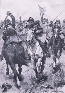 डनबार 3 सितंबर 1650 को घुड़सवार संघर्ष, भूमि और समुद्र पर ब्रिटिश लड़ाई से चित्रण, 1915 द्वारा विलियम एडवर्ड स्टॉट