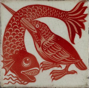 मछली के माध्यम से चोंच के साथ किंगफिशर के साथ टाइल, 1882-1888 द्वारा विलियम फ़्रेंड डी मॉर्गन