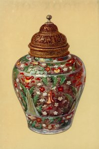 जार, मिंग राजवंश, चीनी, फारसी पीतल कवर (रंग लिथो) के साथ
