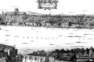 साउथ बैंक से लंदन और टेम्स का दृश्य, 17 वीं शताब्दी 1886।