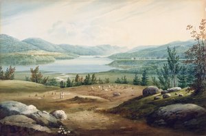 हडसन रिवर वेस्ट पॉइंट, न्यूयॉर्क, 1820 (कार्डबोर्ड पर लगे कागज पर wc)