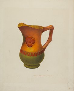 नक्काशीदार लकड़ी का घड़ा, c. 1940.