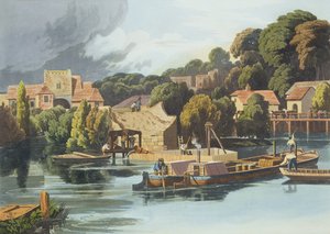 1810 में वॉलिंगफोर्ड कैसल, ब्रिज रिपेयर्स के दौरान, रॉबर्ट हैवेल द यंगर (1793-1878) द्वारा उत्कीर्ण 1818 (एक्वाटिंट) द्वारा विलियम हैवेल