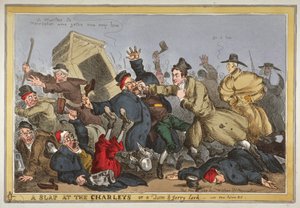 Ys ए स्लैप एट द चार्लेज़ एंड अ टॉम अंड जेरी लार्क, विड न्यू पोलिस्स बिल ’, 1829 (हाथ से बनाया गया एटिट्यूड) द्वारा विलियम हीथ