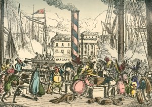 1838 में लंदन ब्रिजेज घाट पर Margate स्टीम पैकेट पर चढ़ना द्वारा विलियम हीथ